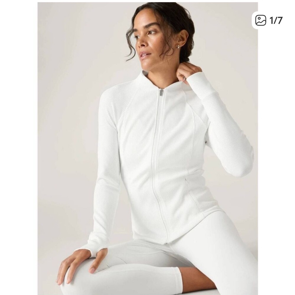Athleta White Full‑Zip Textured Bomber Jacket